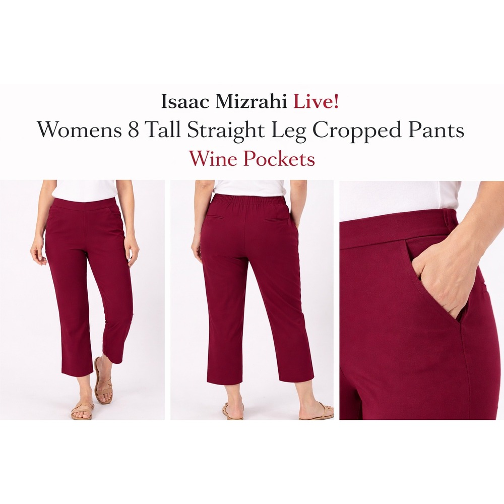 Isaac Mizrahi‎ Live Womens 8 Tall Straight Leg Cropped Pants Wine A516791/69 NWT